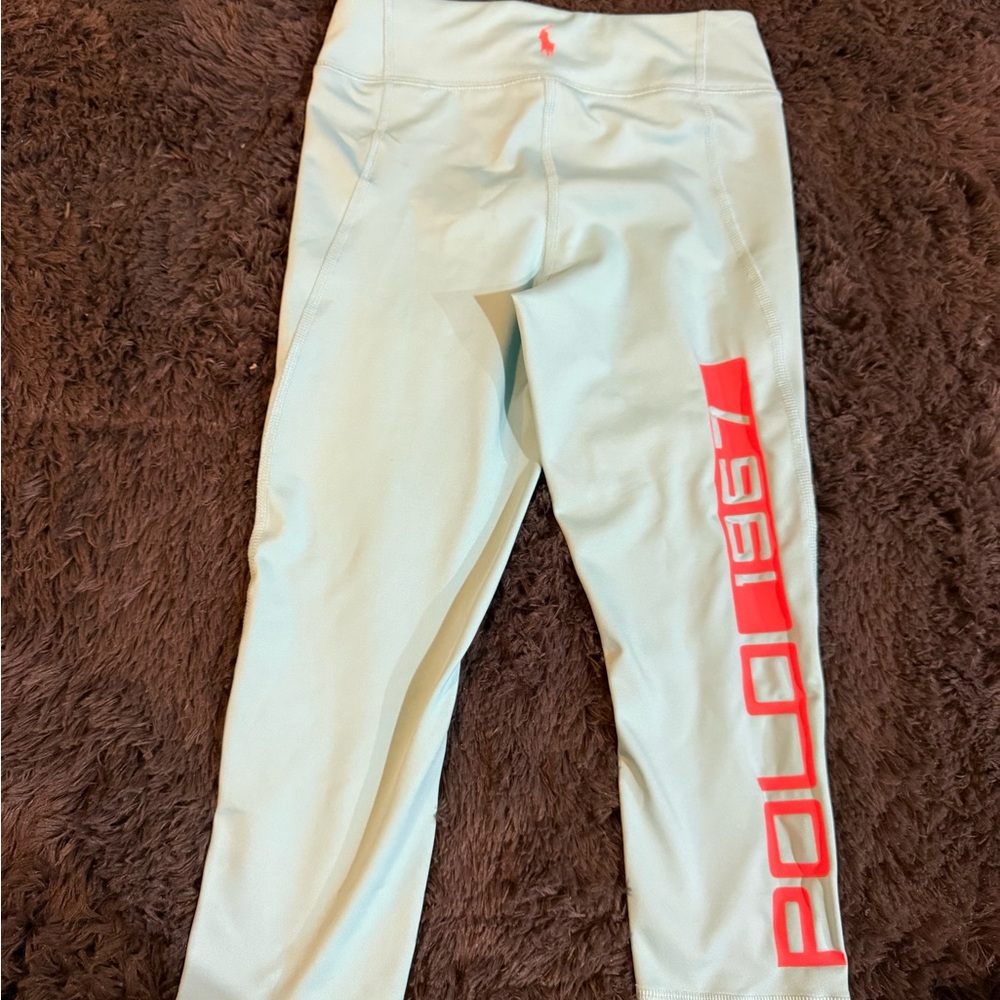 Polo by Ralph Lauren Mint Leggings with Pink Logo Side Print